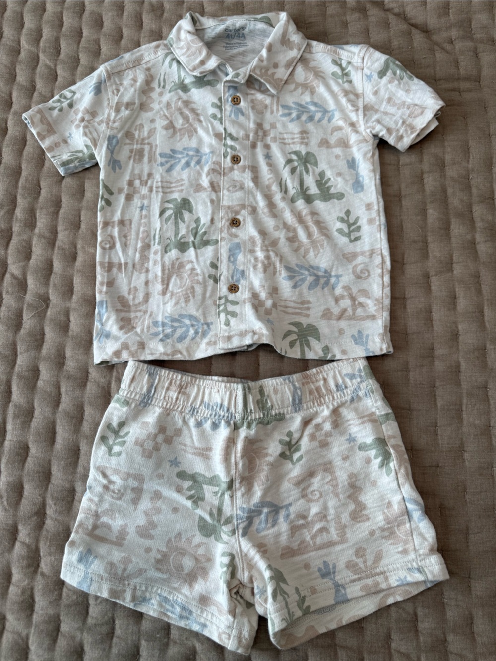 Toddler Boy 2-Piece Palm Tree Tropical Top & Short
Set - Cream